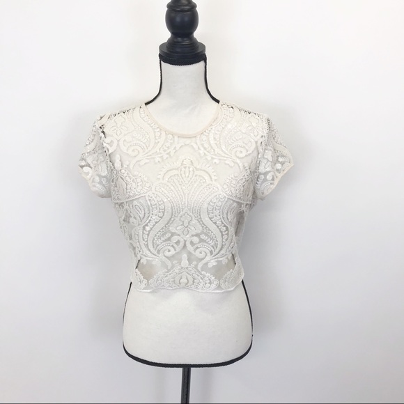 Zara Tops - Zara Sheer Lace Sequin Crop Top M